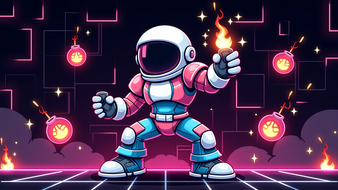 Astronaut character placing explosives strategically